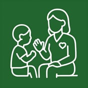 square orientation pediatric therapist outline in white icon with green 215834 background