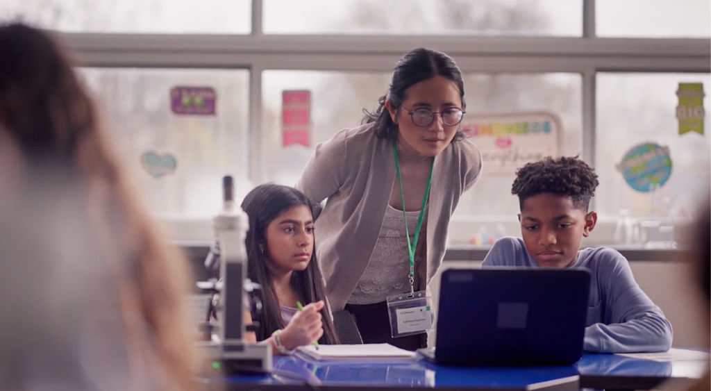 new substitute teacher talking to students