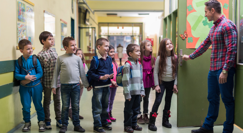 substitute teacher welcoming students