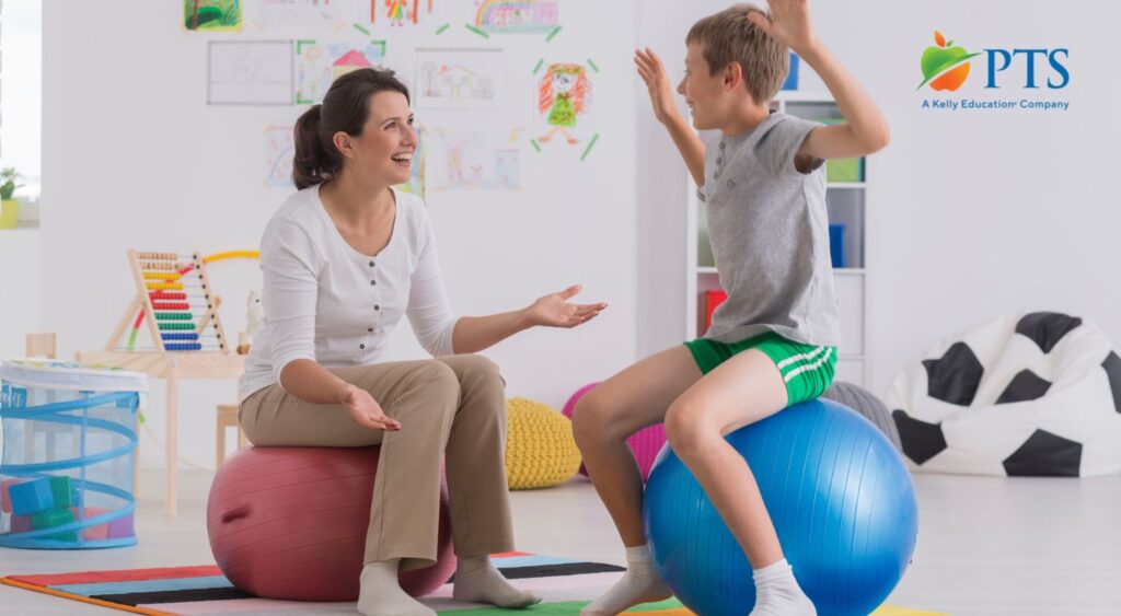 pediatric physical therapist with patient